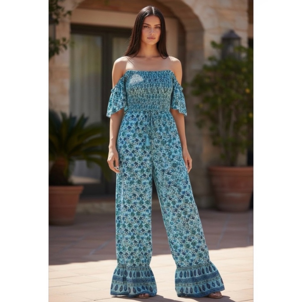 Blue paisley Band of gypsies collective jumpsuit wide leg new with boutique tags